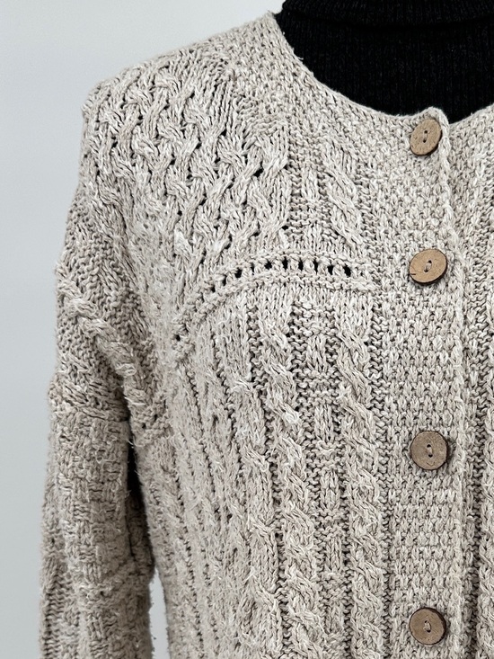 Aran Woollen Mills Sweaters - Aran Woollen Mills Irish Linen Wool Blend Cable Knit Cardigan Sweater Oatmeal